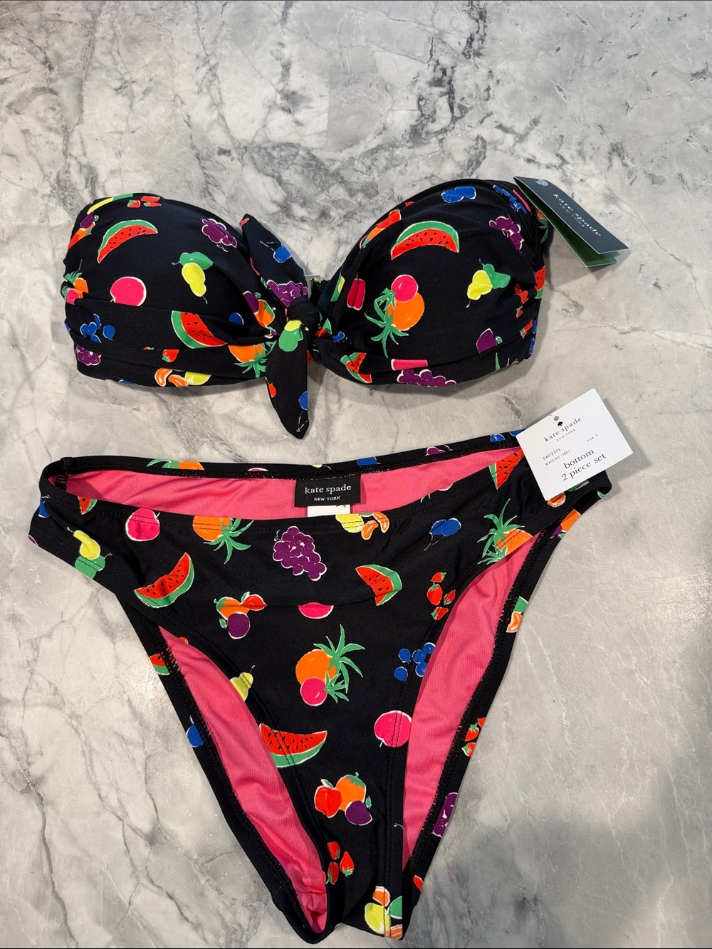 kate spade Black Bikini Set with Bright Fruit Print
